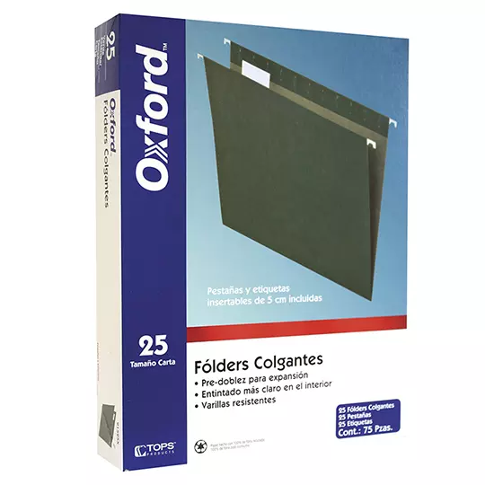 Folder colgante Oxford carta color verdecaja con 25 pzas