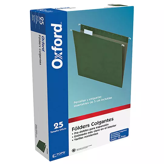 Folder colgante Oxford oficio color verde caja con 25 pzas
