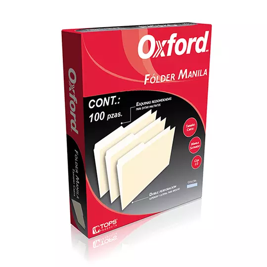 Folder manila Oxford carta color azul ceja 1/2 caja con 100 pzas