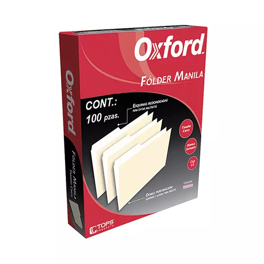 Folder manila Oxford carta color rosa ceja 1/2 caja con 100 pzas