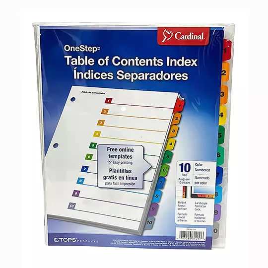 Separador numérico con índice Cardinal carta 1-10 divisiones impresas