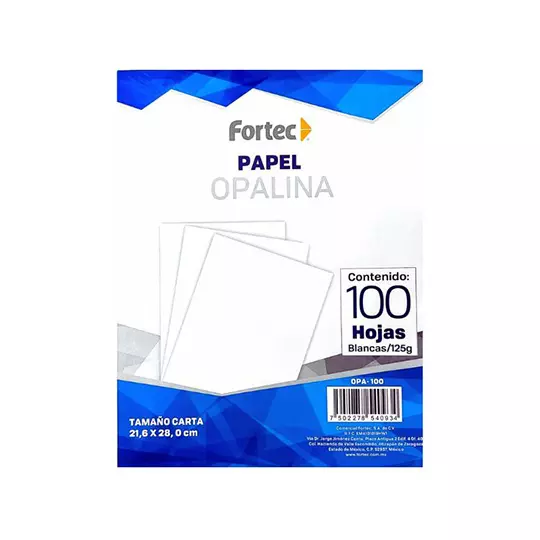 Papel opalina Fortec carta de 125 grs. paquete con 100 hojas