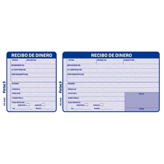 Recibo de dinero Fortec 1/3 carta 2 blocks con 50 hojas cada uno