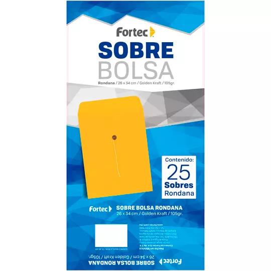Sobre kraft con rondana Fortec extra oficio caja con 25 piezas