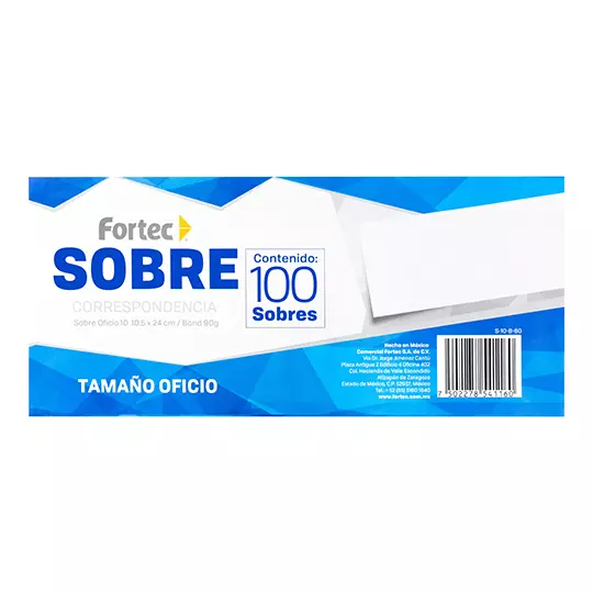 Sobre correspondencia blanco Fortec oficio caja con 100 piezas