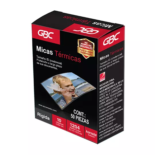 Mica térmica GBC 6.5x9.5cm espesor de 10milésimas forma rígida