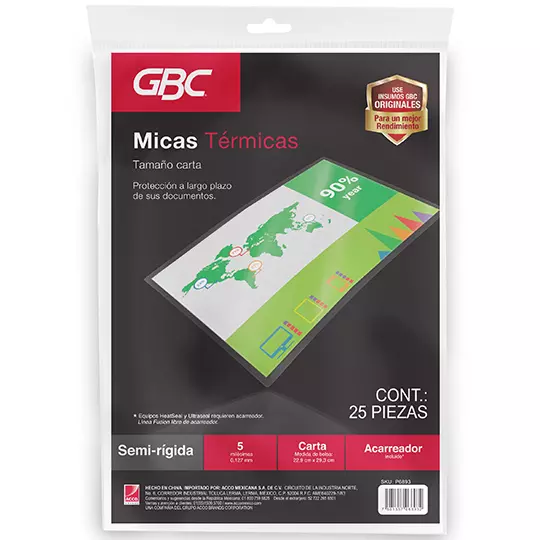 Mica térmica GBC tamaño carta espesor de5 milésimas forma semi-rígida