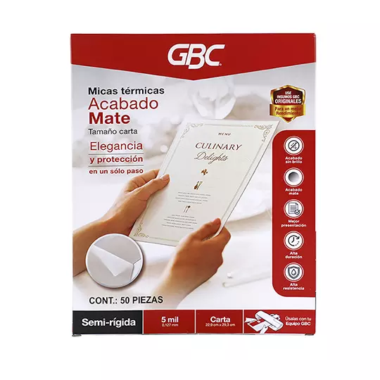 Mica térmica GBC  5 milésimas tamaño carta mate 50 piezas