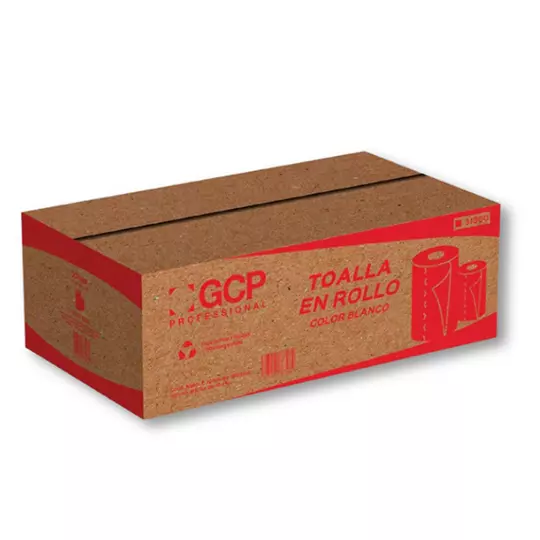 Toalla en rollo blanca GCP Paper con 180m, caja con 6 bobinas