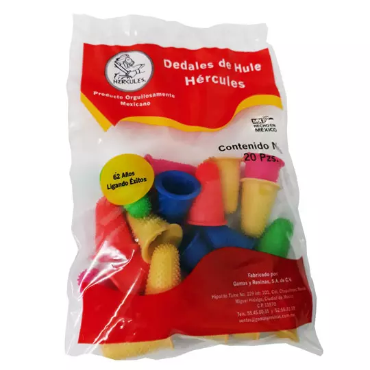 Dedal Hercules de hule no. 11 colores surtidos. bolsa con 20 piezas