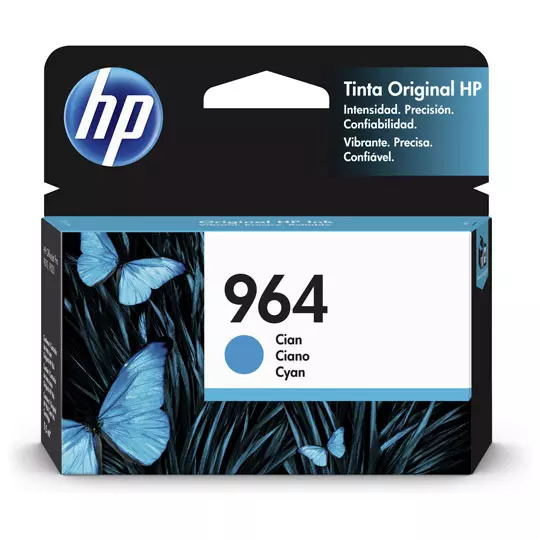 HP 964 cyan original ink cartridge.