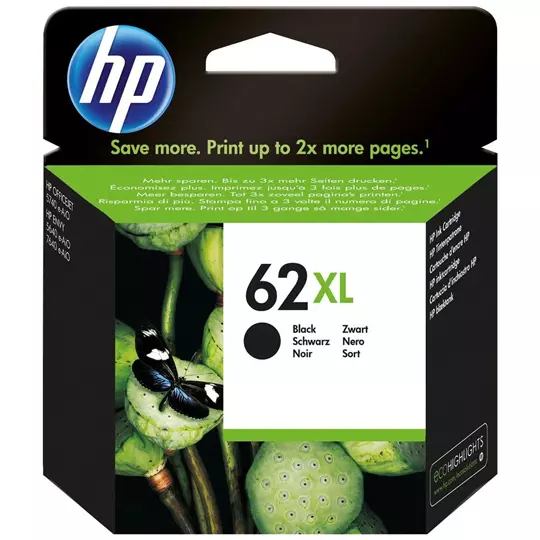 Cartucho de tinta negra HP 62xl.