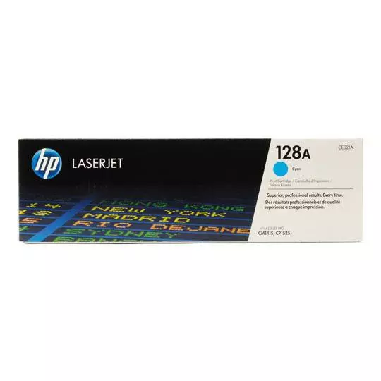 Cartucho de tóner cian HP 128a.