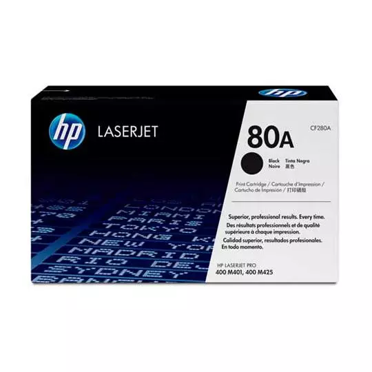 Cartucho de tóner negro HP 80a.
