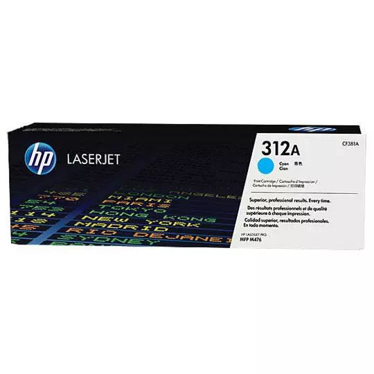 Cartucho de tóner cian HP 312a.