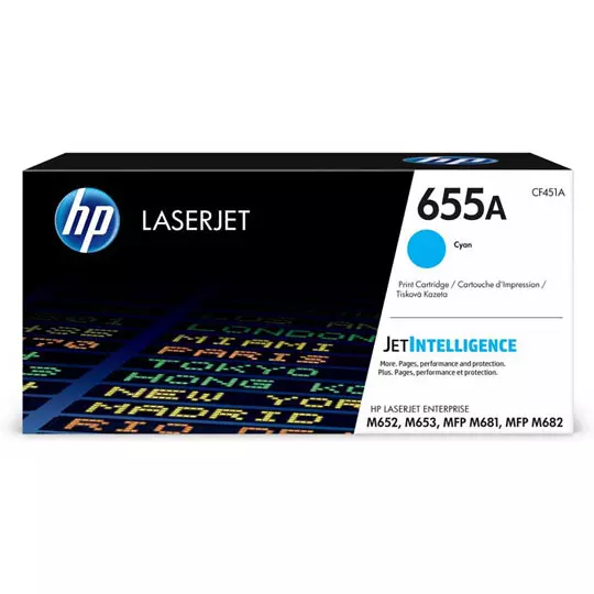 Cartucho de tóner cian HP 655a.
