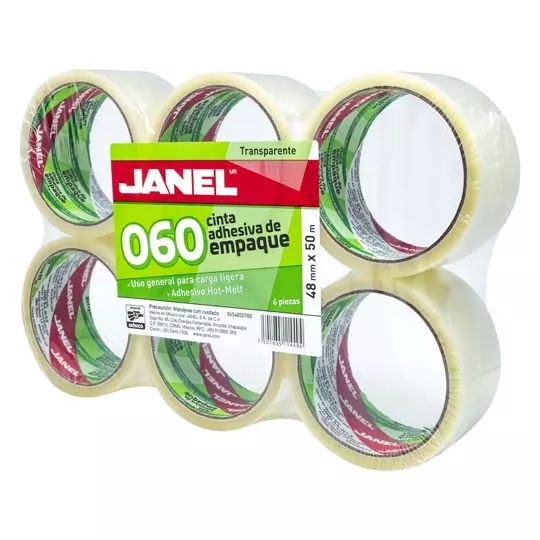 Cinta empaque linea 060 transparente JANEL 48x50 con 6 piezas