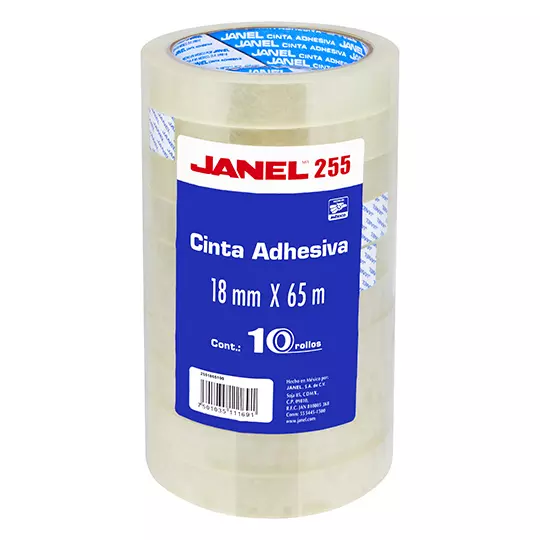 Cinta adhesiva económica línea 255 JANEL18x65 con 10 piezas