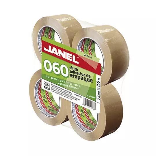 Cinta de empaque línea 060 hot Melt canela JANEL 72mmx150m 4 piezas