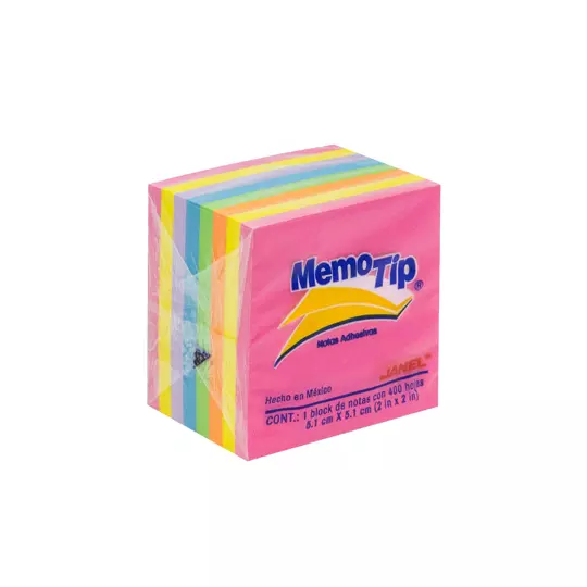 Notas Adhesivas Mini Memo Tip neon 2x2 pulg 1 cubo con 400 hojas