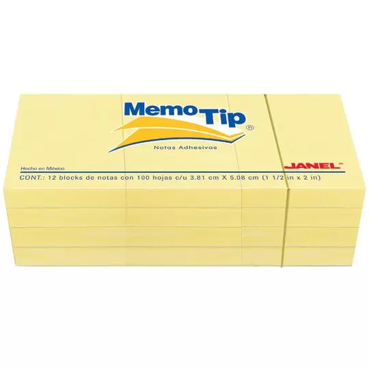 Notas adhesivas Memo Tip amarillo 1.5x2 pulg 12 blocks con 100 hojas cada uno