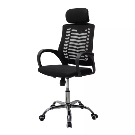 Silla directiva MUNDO IN 108A respaldo en malla y asiento en tela con cabecera