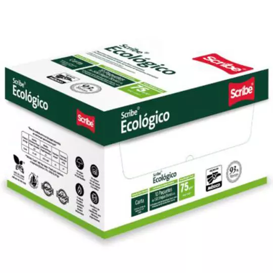 Caja de papel bond Ecologico Scribe tamaño carta 93% de blancura 75gr.