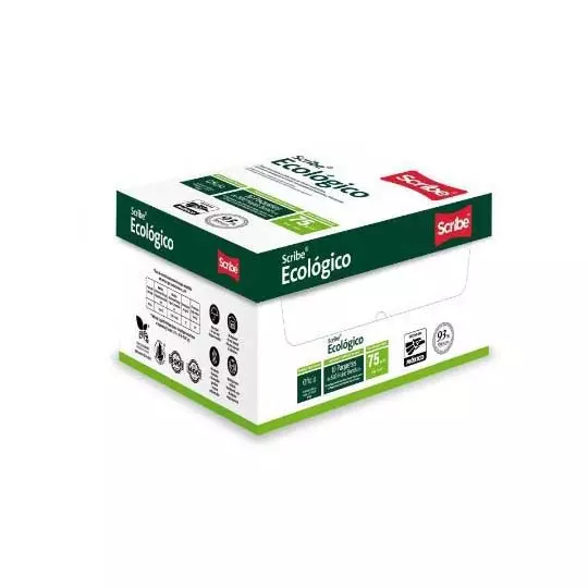 Caja de papel bond Ecologico Scribe tamaño oficio 93% de blancura  75gr.