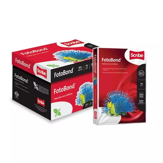 Caja de papel bond Fotobond Scribe tamaño doble carta 95% de blancura 75gr.