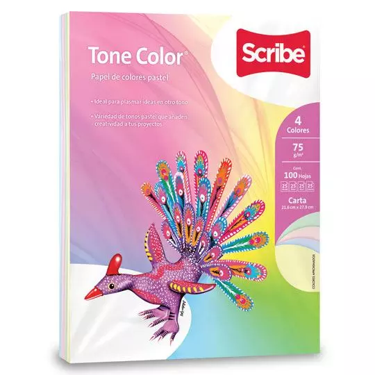 Paquete de hojas de color Tone Color Scribe mix pastel, tamaño carta 100 hojas.