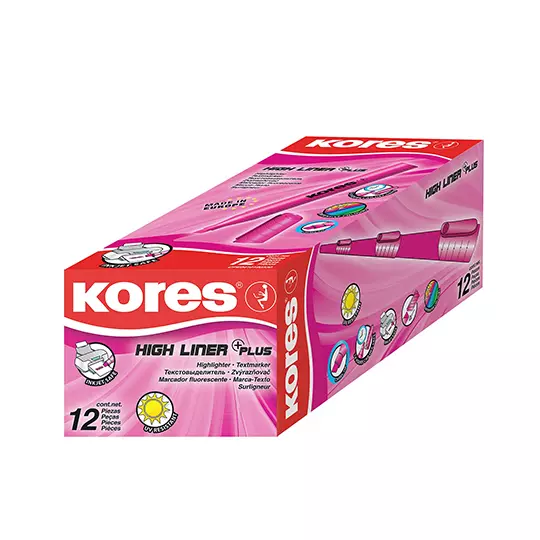 LM-Resaltador High liner plus Kores, caja 12 pz Rosa.