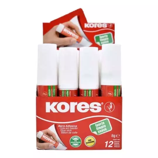 Lápiz adhesivo en barra Kores, color blanco de 8 grs 12 pz.