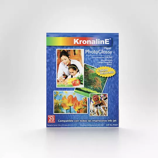 Papel fotografico Kronaline photo glossy tamaño carta paquete con 20 hojas