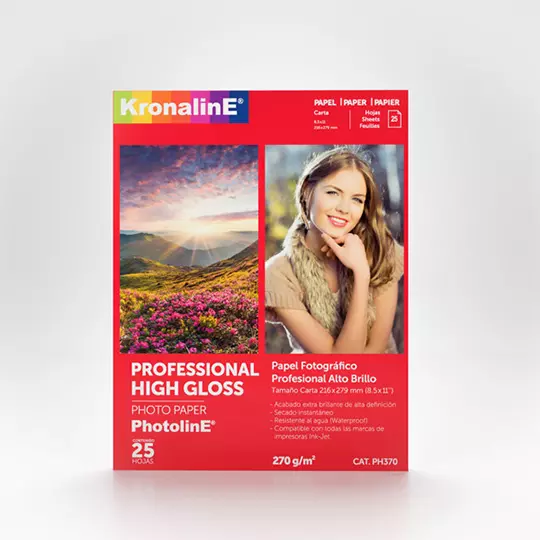 LM-Papel fotografico Kronaline high glossy tamaño carta paquete con 25 hojas