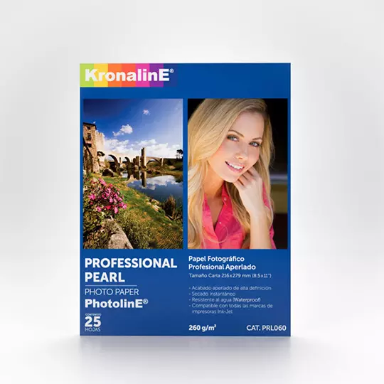Papel fotografico Kronaline professional pearl tamaño carta paquete con 25 ho