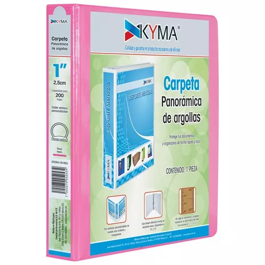 Carpeta KYMA panorámica de vinil 1 pulgada herraje "O" rosa neón 1 pieza