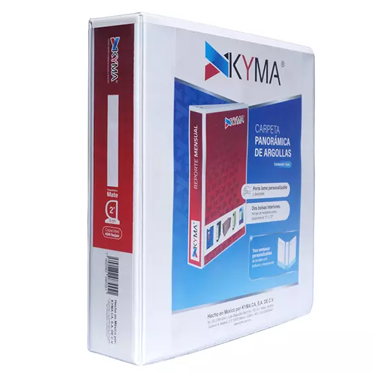 Carpeta Panoramica KYMA Carta Blanca Cubierta Mate Herraje en "D" 2 Pulgadas