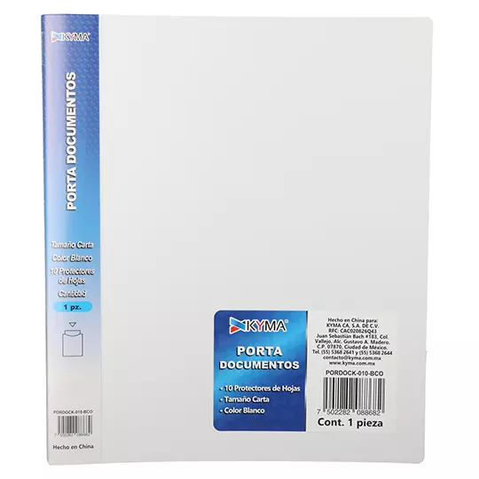 Portadocumentos KYMA Blanco con 10 Hojas protectoras paquete con 1 pieza