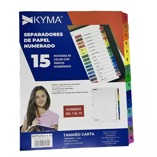 Separador de Papel KYMA con ceja de color con 15 Cejas.