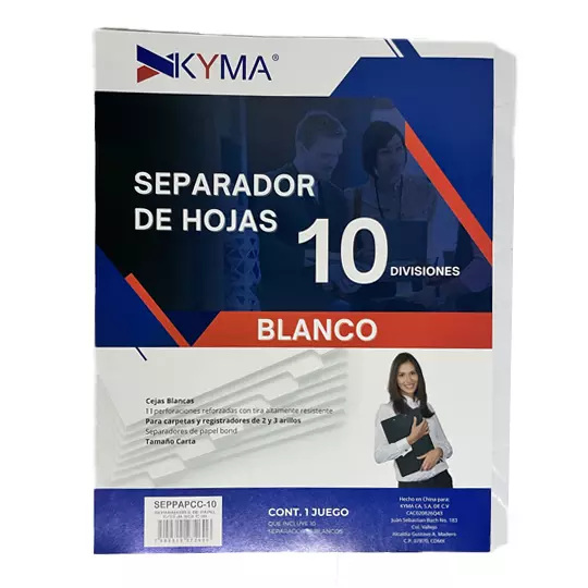 Separador de Papel KYMA con ceja Blanco con 10 Cejas.