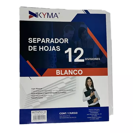 Separador de Papel KYMA con ceja Blanco con 12 Cejas.