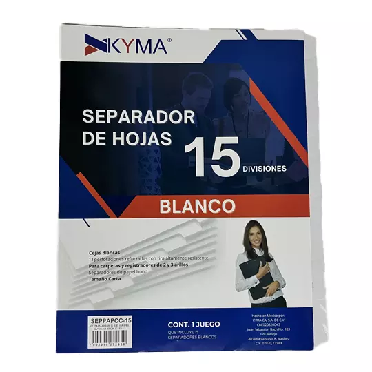 Separador de Papel KYMA con ceja Blanco con 15 Cejas.