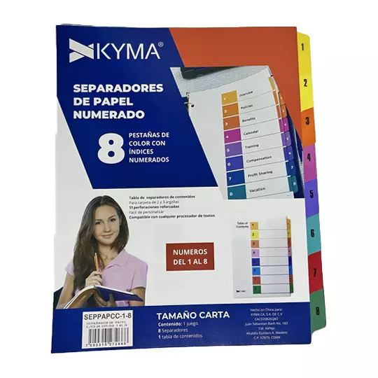 Separador de Papel KYMA con ceja de color con 8 Cejas.