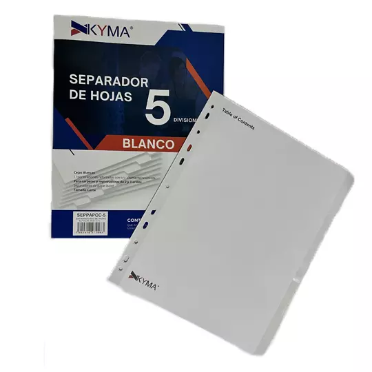 Separador de Papel KYMA con ceja Blanco con 5 Cejas.