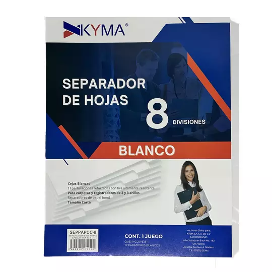 Separador de Papel KYMA con ceja Blanco con 8 Cejas.