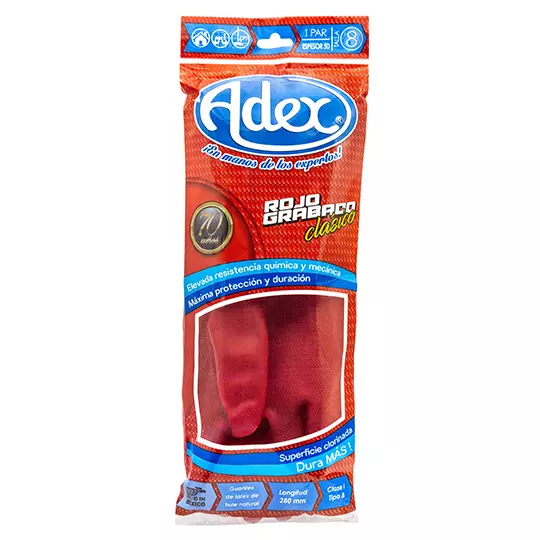 Guantes de hule Adex color rojo, N. 8.