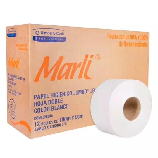 Papel Higiénico blanco Marli, caja c/12bobinas 180m jr mod 90531
