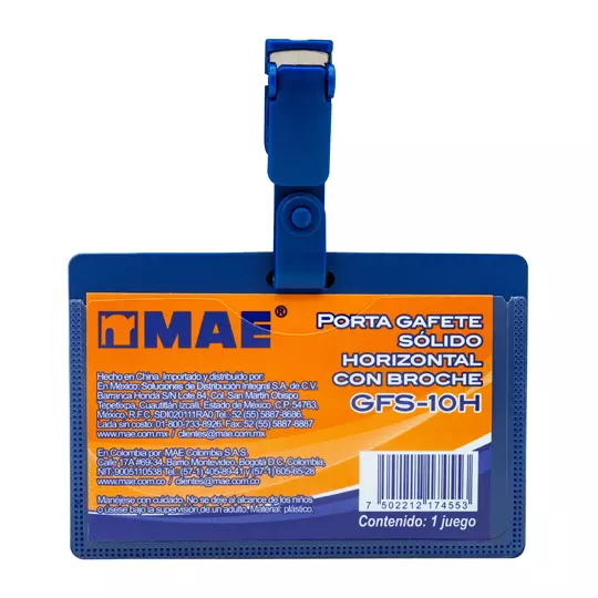 Gafete azul horizontal marca mae 1 pieza.