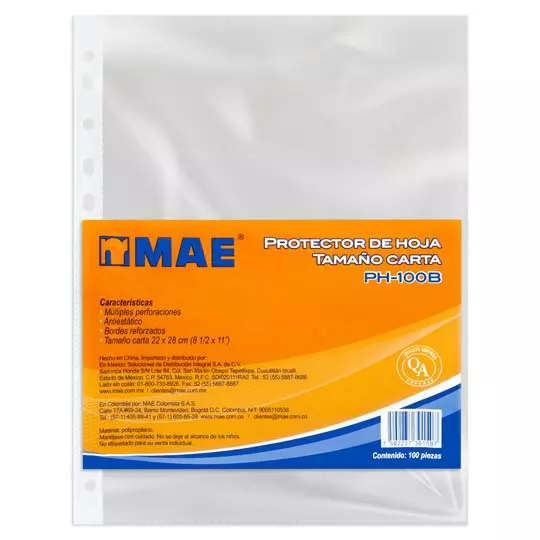 Protector de hojas mae tamaño carta bolsa con 100 piezas