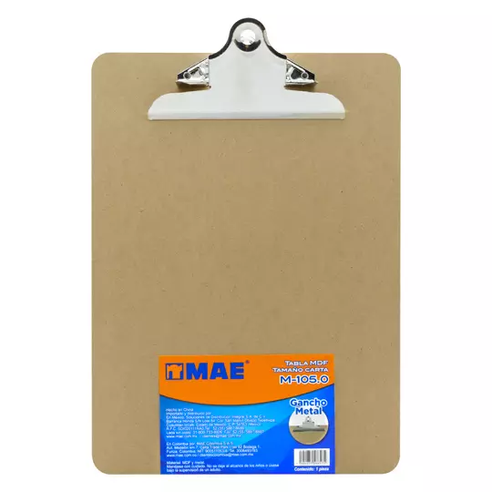 Tabla mae compuesta de fibracel mdf tamaño carta con gancho de metal
